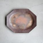 深貝工房　登り窯／桑の葉焼付焼締八角オーバル皿